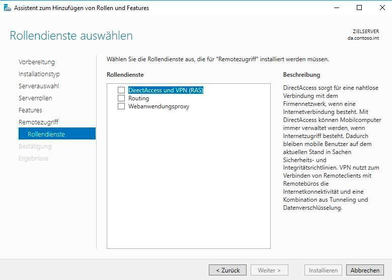 DirectAccess wird als Rollendienst der Serverrolle „Remotezugriff“ installiert. (Joos / Microsoft)