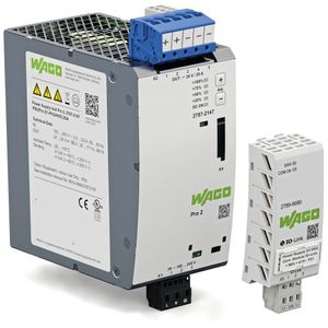 Power kommuniziert jetzt! Die WAGO Stromversorgung Pro 2 kann über ein Kommunikationsmodul mit der SPS oder einem IoT-Gateway verbunden werden. So kann sie wertvolle Daten für die vorausschauende Wartung und Instandhaltung liefern; sie bietet aber auch die Einstellung von Parametern zur optimalen Einpassung in die jeweilige Applikation – und das sogar online.