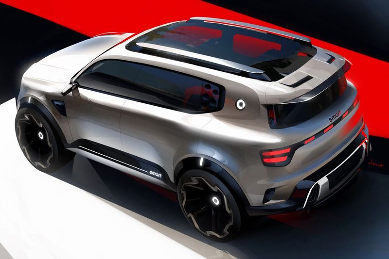 Die Skizzen versprechen ein robustes und dynamisches Design des Smart #5. (Bild: Smart)