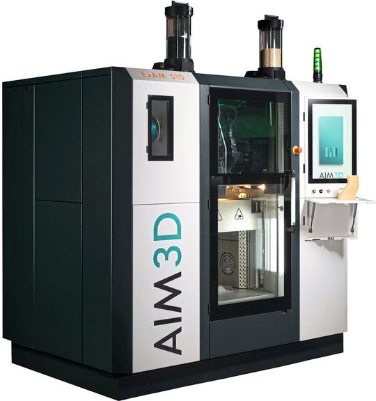 Industrielle 3D-Druckanlage «ExAM 510» (Multimaterial) mit 510 x 510 x 410 mm messendem Bauraum für Hochtemperatur- und Hochleistungswerkstoffe, die als Granulat zugeführt werden.(Bild:  AIM3D)