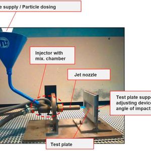 Prinzip des alten Partikelstrahlversuchsstands.