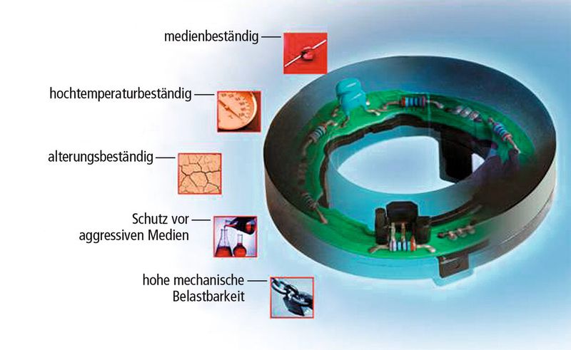 Bild 1: Das Umspritzen mit Duroplast sichert die Funktion der Sensorelektronik bei extremen Umgebungsbedingungen. (Bild: Kolektor)