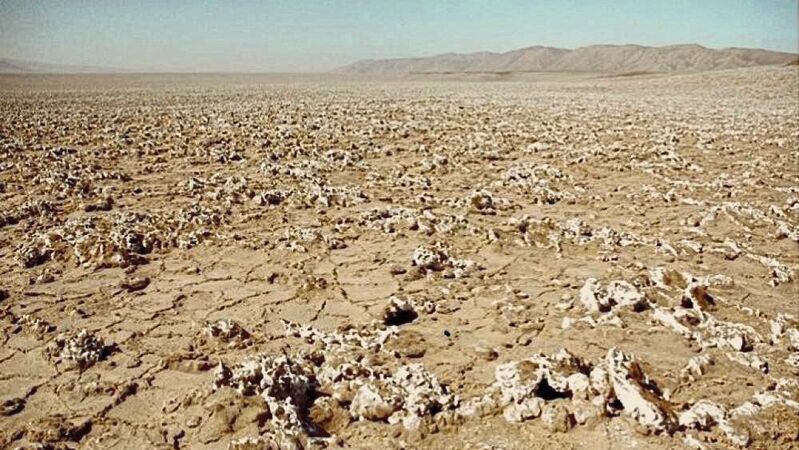 In der Atacama Wüste sieht es ähnlich aus wie auf dem Mars. Auch einige Bedingungen gleichen sich, hier sieht man Salzablagerungen von Perchloraten auf den Gesteinsbrocken.