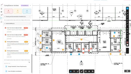 Drawing Compliance Review soll Planpakete gegen Bauvorschriften, Planungsstandards und projektspezifische Anforderungen prüfen und mögliche Probleme früher sichtbar machen. (Bild:  Autodesk)