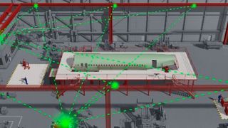 Vision für die zukünftige Flugzeugendmontage: Verteilte Messsysteme stellen Positionsdaten für automatisierte Prozesse zur Verfügung. (Airbus)