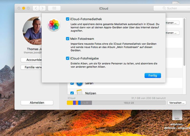 Für Fotos lassen sich detaillierte Einstellungen zur Synchronisierung mit iCloud festlegen. (Thomas Joos / Apple)