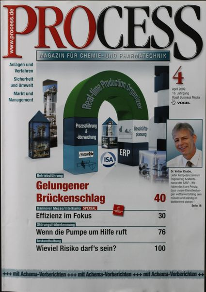 April 2009   Top Themen:  - Gelungener Brückenschlag - Effizienz im Fokus - Wenn die Pumpe um Hilfe ruft - Wieviel Risiko darf's sein? (Bild: PROCESS)