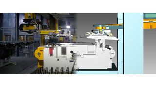 Aus dem realen Modell einer Pressenlinie wird ein digitaler Zwilling. (Bild: Siempelkamp Transport Systems )