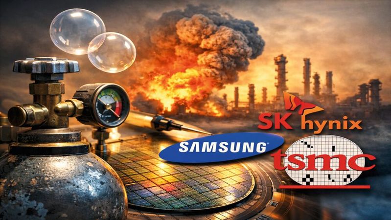 Der anhaltende Irankrieg und die Blockade der Straße von Hormus droht die bestehende Krise im Chipmarkt zu verschärfen: Der für die Fertigung wichtige Rohstoff Helium kann derzeit nicht aus Katar ausgeliefert werden. Vor allem südkoreanische Hersteller wie Samsung und SK Hynix, aber auch Hersteller in Taiwan sind dadurch betroffen.(Bild:  Dall-E / KI-generiert)