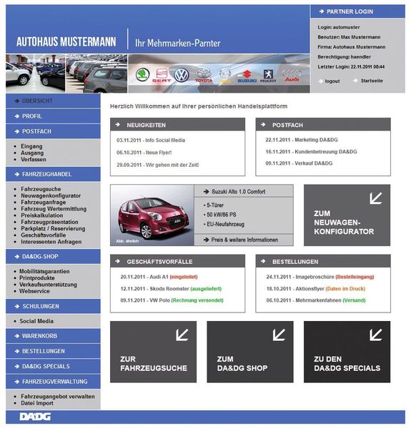 So sieht die Startseite für ein Autohaus aus (oben); rechts die neue Website von DA&DG. (Archiv: Vogel Business Media)