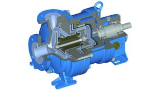 Die MKPL (MagnetkupplungsPumpe „Lined“) ist eine korrosionsfeste, hermetisch dichte Pumpe mit Metallpanzer aus EN-GJS-400-18 (GGG 40.3) und massiver PFA-Auskleidung. Ein Nenndruck von PN 16 sowie eine Vakuumfestigkeit, auch bei hohen Temperaturen bis 200 °C, erlauben ein breites Anwendungsspektrum.  (Bild: CP-Pumpen)