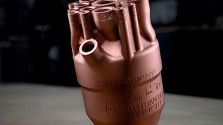 Industriebrenner für flexible Wasserstoff-Erdgas-Gemische aus dem Projekt HyInnoBurn des bundesweiten Wasserstoff-Clusters. Die Bedeutung der additiven Fertigung für eine größtmögliche Freiheit bei der Brennerkonstruktion und einfacher Skalierbarkeit wird ein Thema von Dr. Stephan Ziegler von der RWTH Aachen zum Forum Design sein.  (Bild: RWTH-DAP )