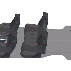 In der Ausgangsposition sind beim neuen Sitzkonzept von Brose wie üblich fünf Sitzplätze. In der Grafik sind die in den Boden eingelassenen Sitzschienen und zwei Cargo-Module (rechts) erkennbar.