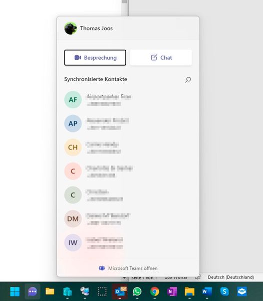 Aufrufen des Chat-Clients auf Basis von Microsoft Teams in Windows 11. (Joos)