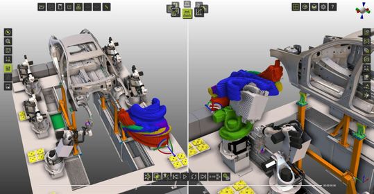 (Mit „Fastsuite Swept Volume of Working Area“ können die Programmierer bei der Offline-Programmierung Verriegelungszonen zwischen Robotern einfacher definieren. Bildquelle: Cenit)