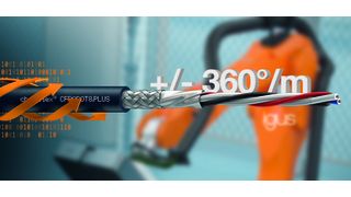 Neue DeviceNet-Leitung CFROBOT8.PLUS.030 ermöglicht zuverlässige Datenübertragung bei Torsionsbewegungen bis ±360°/m in hochdynamischen Robotikanwendungen. (Bild: Igus SE & Co. KG)