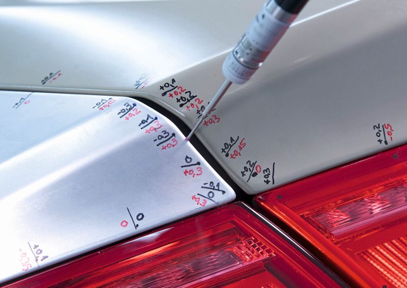 Bild 7: Taktile Messung von Spaltmaßen und Radienverhältnissen – solche Designmerkmale beeinflussen den Gestalteindruck des gesamten Fahrzeugs. (Bild: Audi)