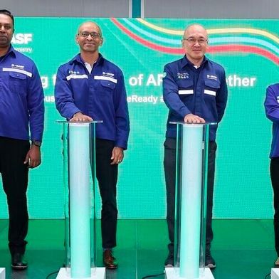 L-R: Prakash Devassy (Managing Director, Thailand & Business Management, Oleo Surfactants, Asia Pacific), Rahul Tilve (Vice President Operations, Care Chemicals, Asia Pacific), Tedy Waworuntu (Director, Bangpakong Site, Thailand) and Suppawan Rattanapirom (Director – Business Services & People Services, Thailand) at the inauguration of the APG plant in Bangpakong site, Chonburi, Thailand. (Source: BASF)