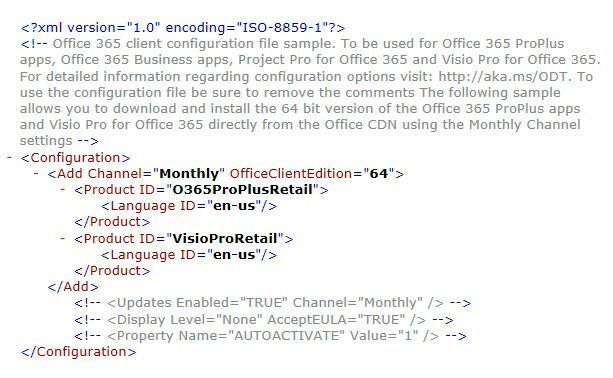 Die Installation von Office 2019 wird mit einer Konfigurationsdatei auf Basis von XML gesteuert. (Microsoft / Joos)