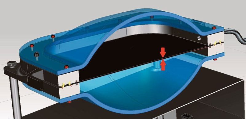 Funktionsweise flexible Kammer: Pouch-Zellen werden zwischen den beiden Membranen eingelegt, die beim Abpumpen eine maßgeschneiderte Kammer um die Pouchzelle formen. (Inficon)