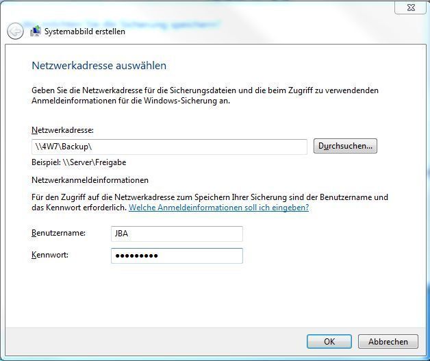 Wenn Sie das Abbild auf einem Netzwerklaufwerk hinterlegen wollen, so müssen sie nun den Servernamen oder sein IP-Adresse und die Freigabe angeben. Ferner werden die Zugangsberechtigung und das Passwort benötigt, um auf dem entfernten Rechner zugreifen zu können. (Archiv: Vogel Business Media)