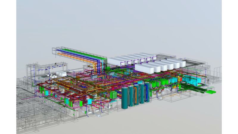 BIM-Planungsmodell der Energiezentrale im BMW Group Werk Irlbach-Straßkirchen, erstellt mithilfe von Autodesk Forma (10/2025).(Bild:  BMW Group)