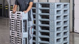 Kommt genauso groß wie die klassische Europalette daher, ist aber leichter, stabiler und sauberer: die H1-Palette. (Trans-O-Flex)