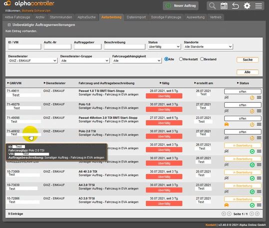Verkauf, Werkstatt und externe Dienstleister kennen immer ganz genau den Stand der Dinge.(Bild:  Alpha Online)