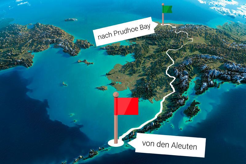 Die Route der Hoepner-Brüder führt mit ihrem „Urmel“ 4000 km durch Alaska – abseits von Straßen oder Wegen und durch sehr unwegsames Gelände. (EWM)