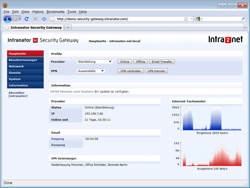 Das Intranator Security Gateway bietet einen klaren Überblick. (Bild: Intra2Net)