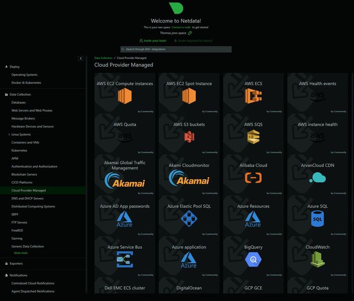 An Netdata lassen sich auch komplette Cloud-Plattformen oder einzelne Ressourcen daraus anbinden. (Bild: Joos - Netdata Inc.)