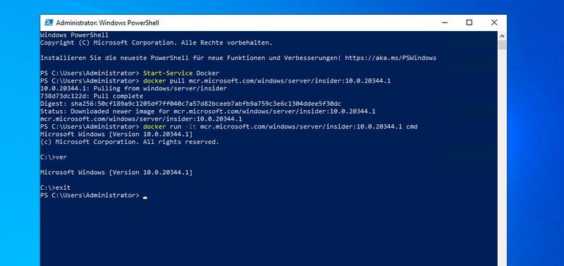 „Windows Server 2022“ als Container-Host betreiben und den neuen Container für Windows Server 2022 starten. (Bild: Joos / Microsoft)