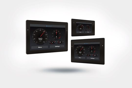 Das neue Bodas DI5 Display von Bosch Rexroth bietet Off-Highway-Herstellenden viel Freiheit bei der Gestaltung mobiler Anwendungen und erleichtert auch den Vor-Ort-Service von Rexroth RC40 Steuergeräten.(Bild:  Bosch Rexroth AG)