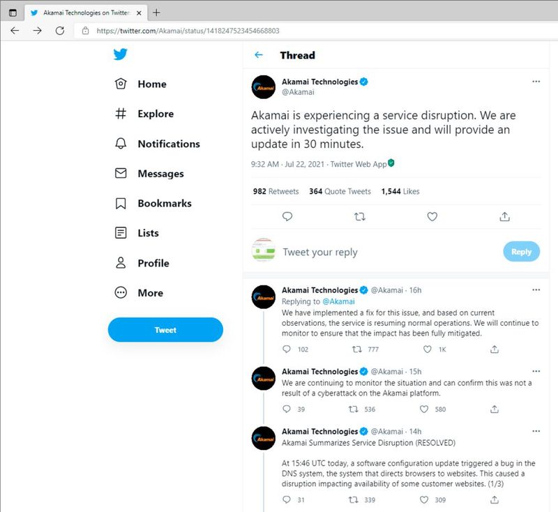 Am 22. Juli zwang ein temporärer Ausfall des Edge DNS Service von Akamai große Teile des Internets wieder in die Knie. Diesmal sei ausnahmsweise ein Bug schuld gewesen.