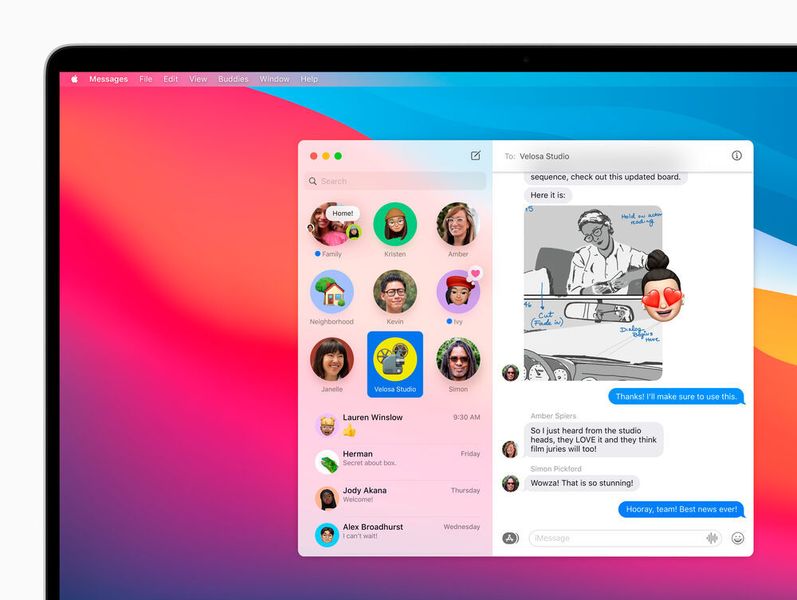 Auf bevorzugte Konversationen wird schnell zugegriffen, sind sie auf der Nachrichtenliste festgepinnt. Mit Effekten und selbst erstellten und angepassten Memojis können Nachrichten individualisiert werden.  (Apple)