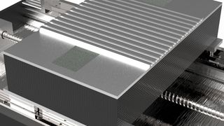 Der leichte CFK-Schlitten lässt einerseits eine hohe Dynamik zu, andererseits ist er durch Zufügen von Masse in seinem Schwingungsverhalten veränderbar. (Bild: wbk, KIT)