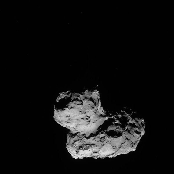 Dieses Bild des Kometen 67P/Churyumov-Gerasimenko wurde am 11. August 2014 von der Navigationskamera an Bord der Raumsonde Rosetta aus etwa 102 Kilometern Entfernung zum Kometen aufgenommen. (Bild: ESA)