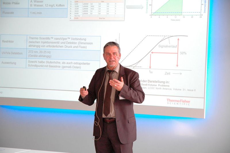 Den Abschluss des HPLC Praxistages 2017 bildete Dr. Frank Steiner von Thermo Fisher Scientific mit einem interaktiven Workshop zum Thema Methodenentwicklung in der HPLC. (LABORPRAXIS)