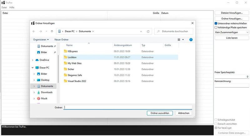 TruPax ermöglicht das Verschlüsseln von Dateien in Containern, die kompatibel mit VeraCrypt sind. (Bild: Joos)