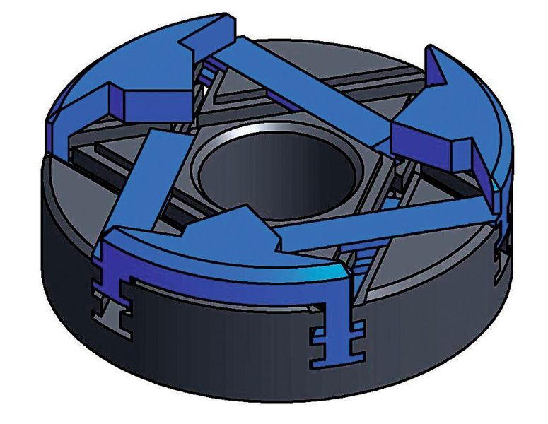 Bild 5: Backengehäuse des linearen Planetengewindegreifers mit 120 mm Durchmesser mm und 40 mm großem Mittendurchgang.  (Bild: Maul)