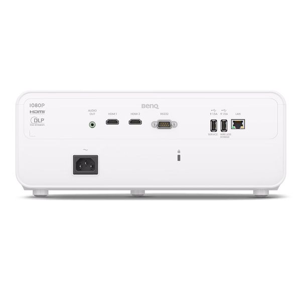 Der Benq LH660 ist ebenfalls mit einer RJ45-Schnittstelle ausgestattet. Zudem erfolgt die Spannungsversorgung nicht über ein externes, sondern über ein im Gehäuse integriertes Netzteil. (Bild: Benq)