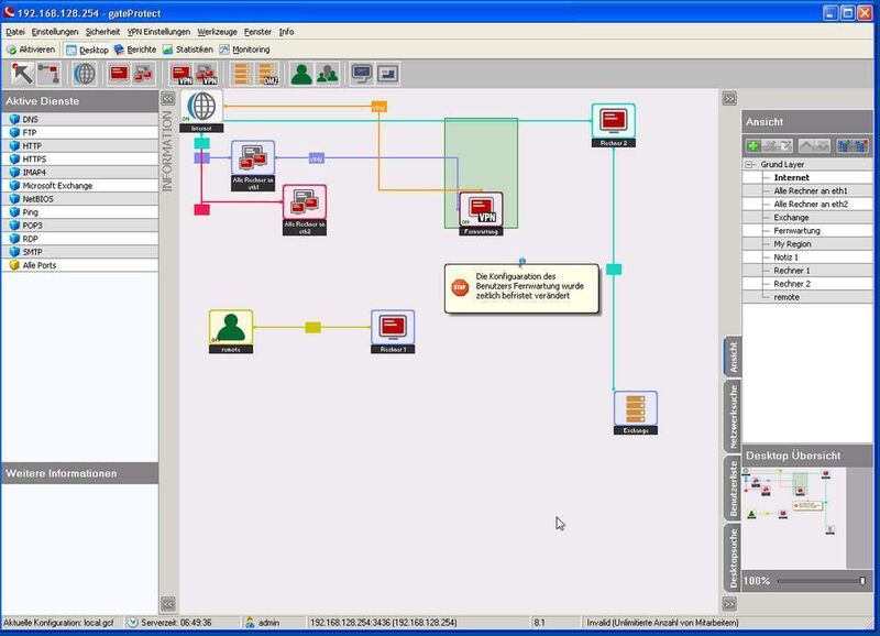 GateProtect bietet grafische Schaubilder, die das Netzwerklayout symbolisieren. Durch Zoom-Funktionen lässt sich der Umfang einstellen. (Archiv: Vogel Business Media)