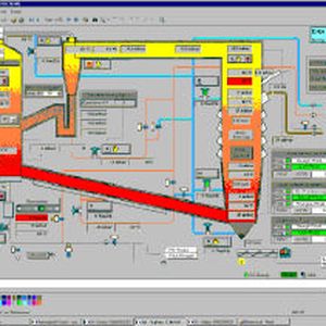 Im Screenshot des Prozessleitsystems automationX sieht man die Prozessdetails: In einem Wirbelschicht-Dampfvergaser wird die Biomasse bei etwa 850°C unter Zuführung von Dampf vergast. Durch die Verwendung von Wasserdampf anstelle von Luft als Vergasermedium entsteht ein stickstofffreies, teerarmes Produktgas mit hohem Heizwert.