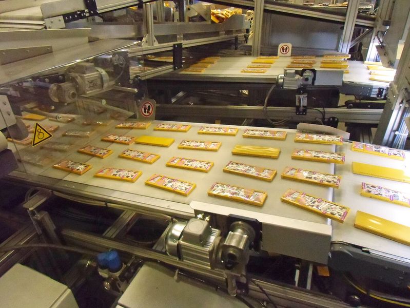 Bild 3: Die Bildverarbeitung in einem Kameratunnel übernimmt die Produktidentifikation und bestimmt die Lage der Gimmicks auf dem Band. (Bild: Adept)