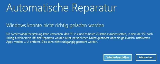 Wenn Windows 8.1 nicht mehr startet, können Anwender/Administratoren mit einer Hardcore-Methode in den automatischen Reparaturmodus wechseln. Dazu muss der PC beim Booten drei bis vier Mal aus- und wieder eingeschaltet werden. (Bild: Joos)