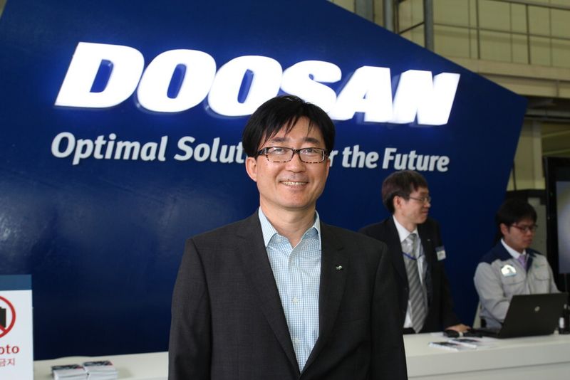 Doosan Germany Managing Director Jae-Jin Ju expressed his pleasure with Doosan’s plans for its large participation at the EMO metal working show in Hanover, Germany, this September. (Source: Fouhy)