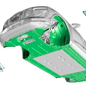 Im Rahmen des Forschungsvorhabens „ECo2Floor“ wurde neues, nachhaltiges Gesamtkonzept für Fahrzeugunterböden entwickelt. Die aktuell in Fahrzeugen eingesetzten Materialkonzepte wurden durch naturfaserverstärkte Verbundwerkstoffe substituiert.(Bild:  Audi)