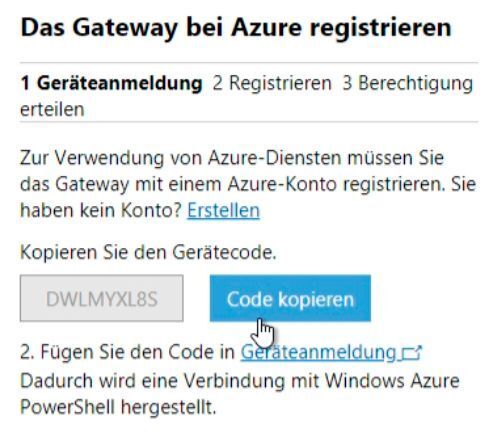 Die Verbindung mit Microsoft Azure erfolgt über einen Registrierungs-Code; alle notwendigen Links werden im Windows Admin Center angezeigt. (Joos / Microsoft)
