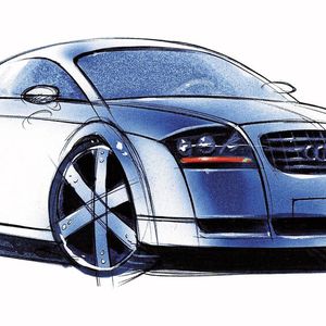 Die Entwicklung des TT begann im September 1994 im Design-Zentrum des kalifornischen Simi Valley nach einem Entwurf von Freeman Thomas. Den Innenraum gestaltete Romulus Rost.(Bild:  Audi AG)