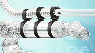 Eine Schelle für alle Roboter: Die Lean Robotics Halter für Energieketten und Schutzschläuche lassen sich mit einem Klettband montieren. (Igus)